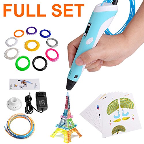 Plusinno-DIY-Scribbler-3D-Printer-Pen-with-LCD-Screen-for-3D-Scribbler-PrintingDrawing-and-Doodling-13-PLA-Filament10-Different-Colors-10-Paper-Models-for-Practice-0